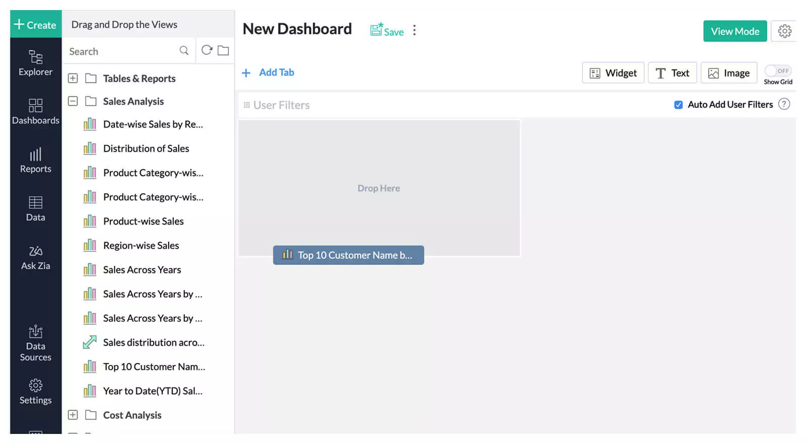 painel de negócios | criador do painel | interface de arrastar e soltar