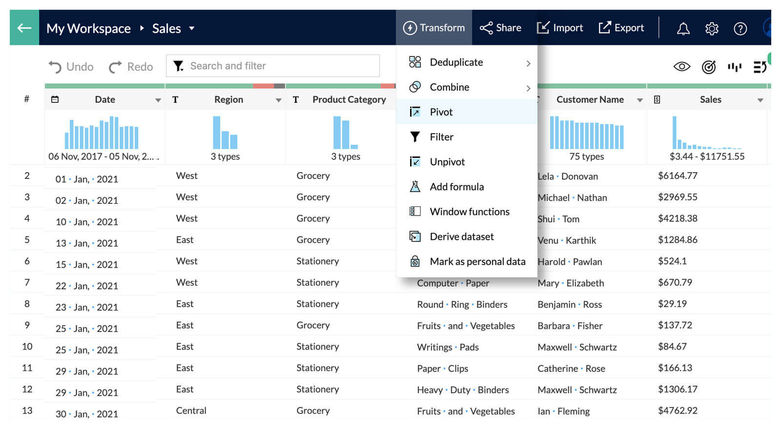 Transform data