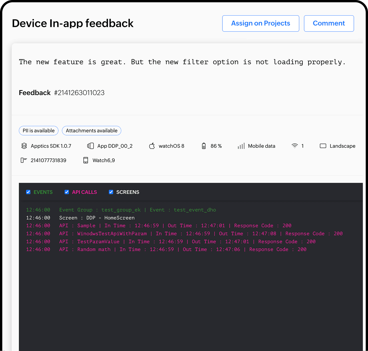 In-app feedback and bug reporting