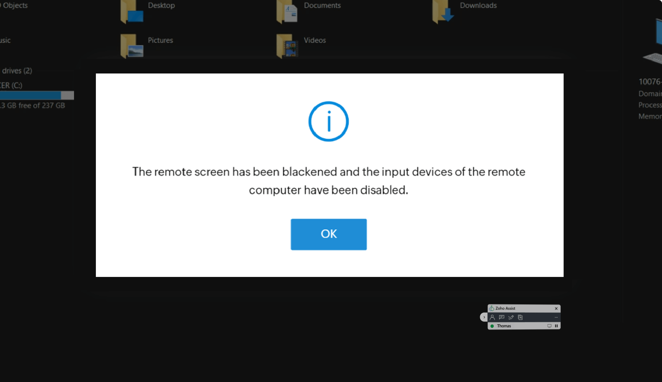 Primary features of remote screen blanking