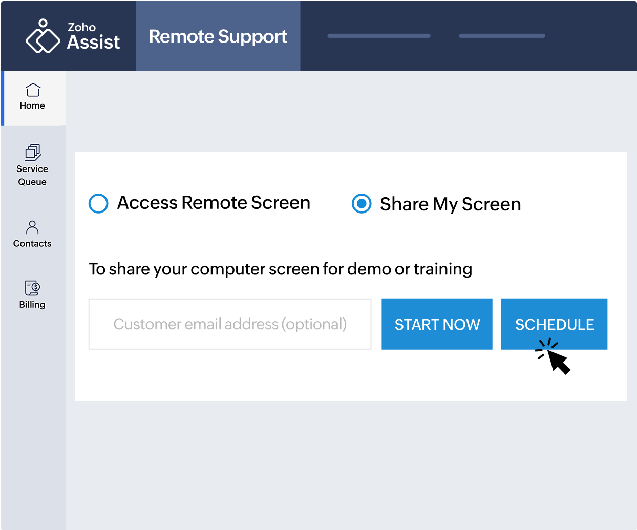 schedule a screen sharing session