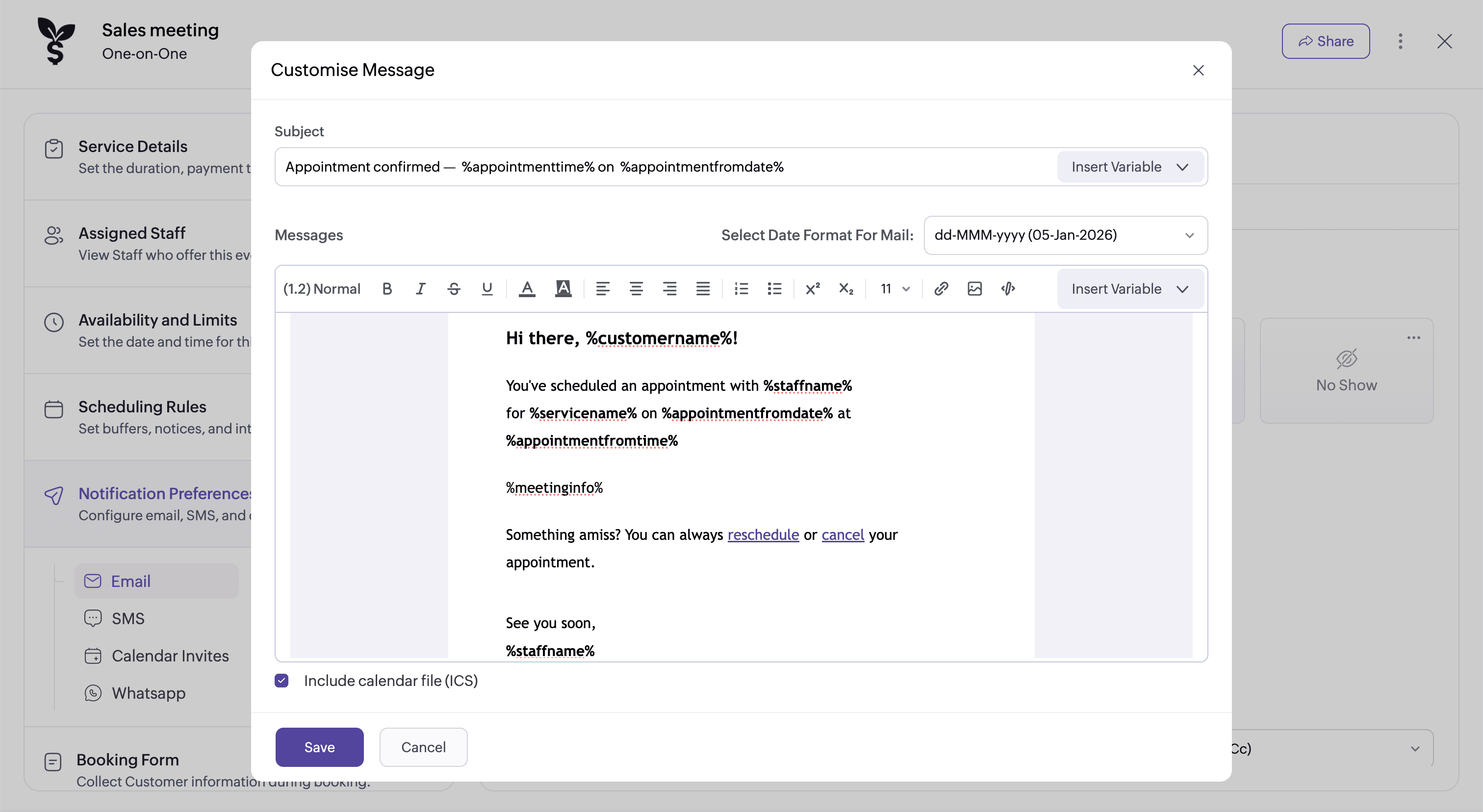 Create unique appointment confirmation emails