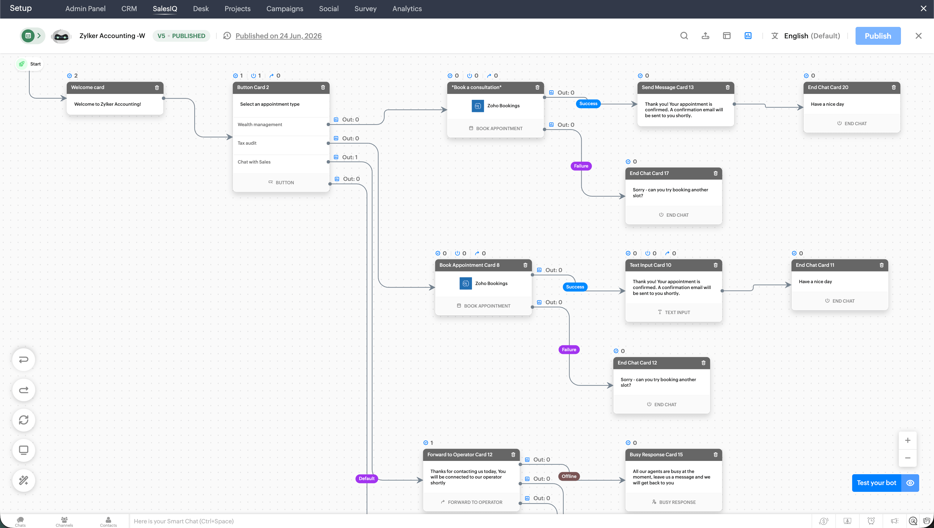 3. Create the bot using Zobot