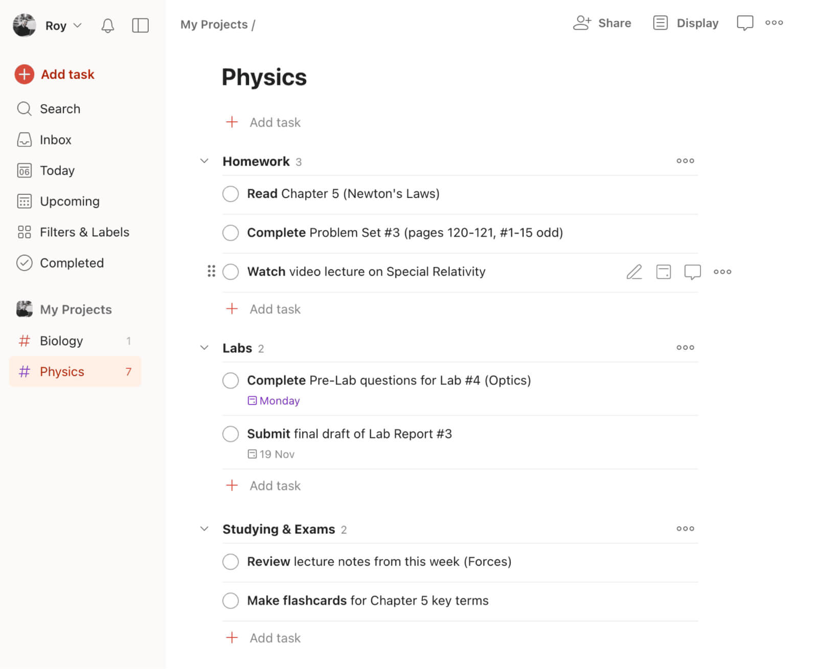 Todoist sections