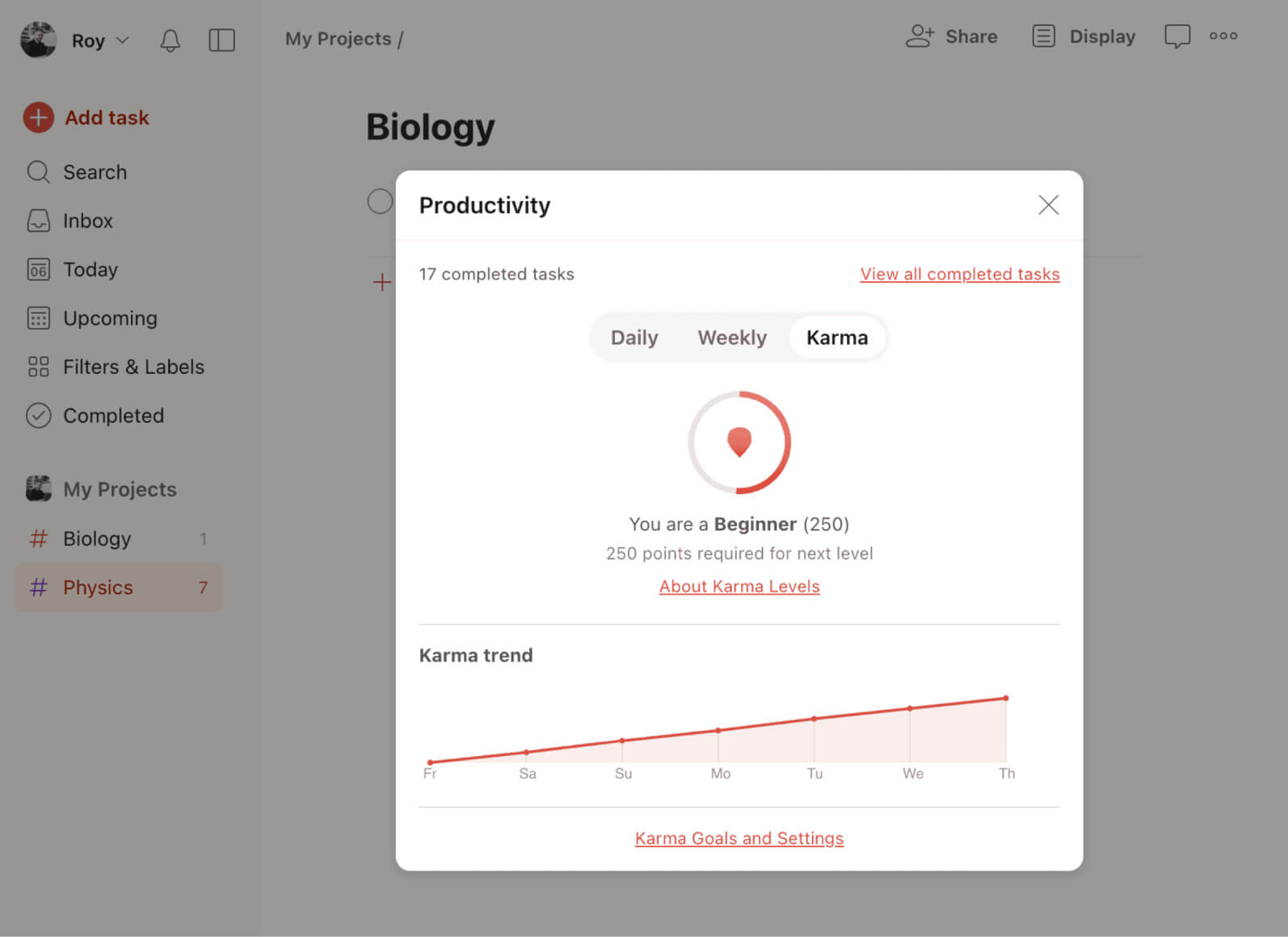 Todoist karma points