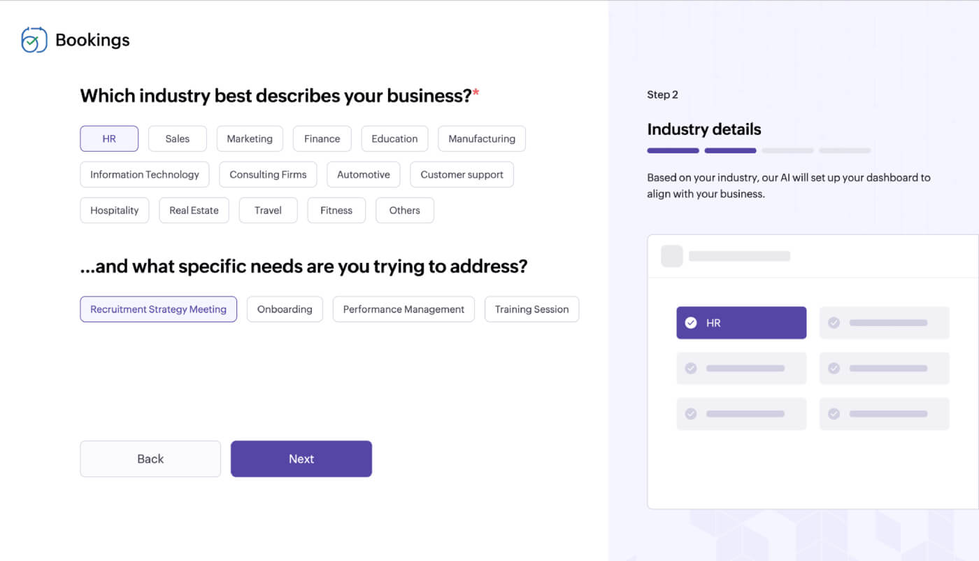 AI-powered suggestion in Zoho Bookings AI suggestion in Zoho Bookings