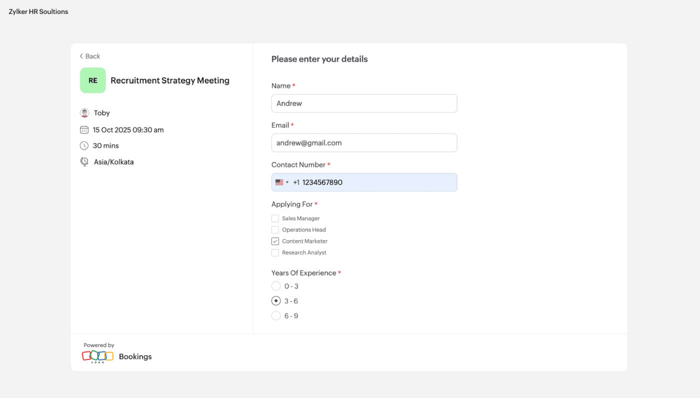 Screening candidates while interview scheduling Interview screening in Zoho Bookings