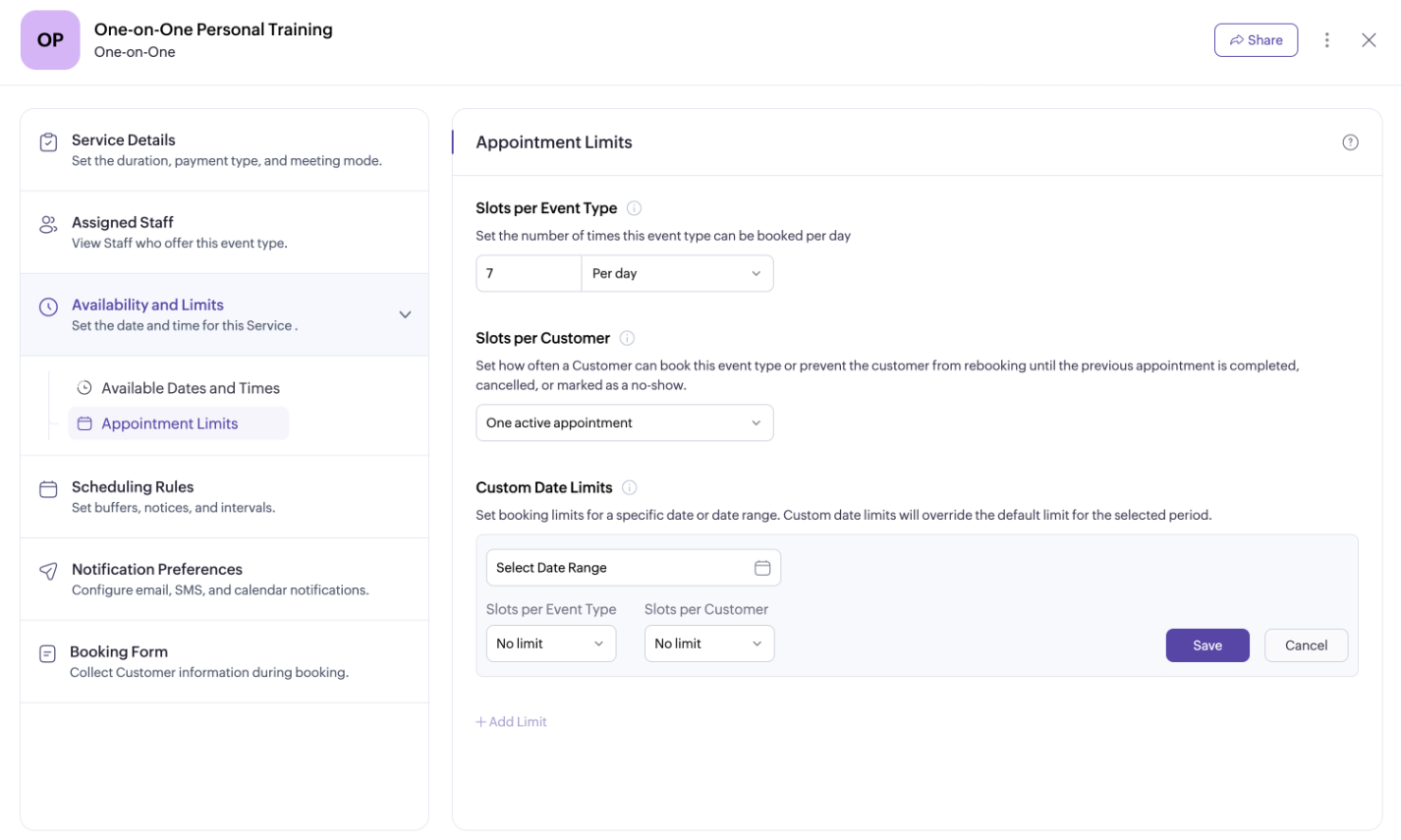 Session settings personalized to your requirements