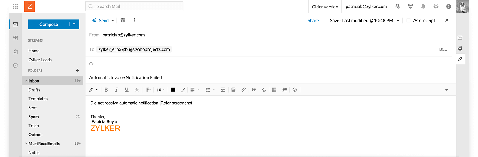 File a bug via email