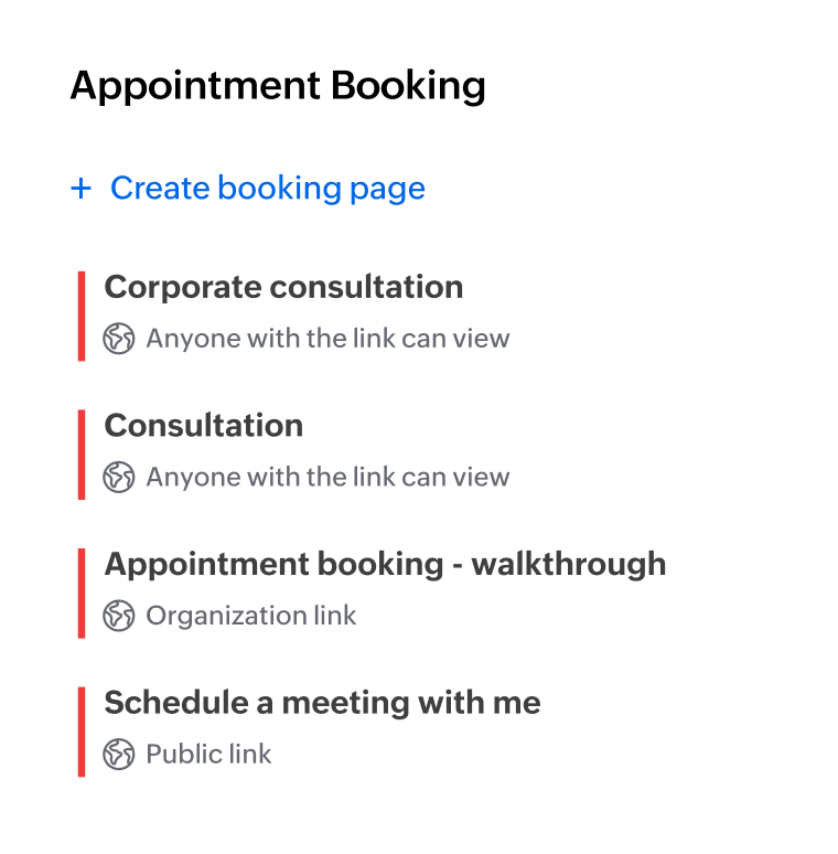 Interface for creating and managing multiple custom booking pages.