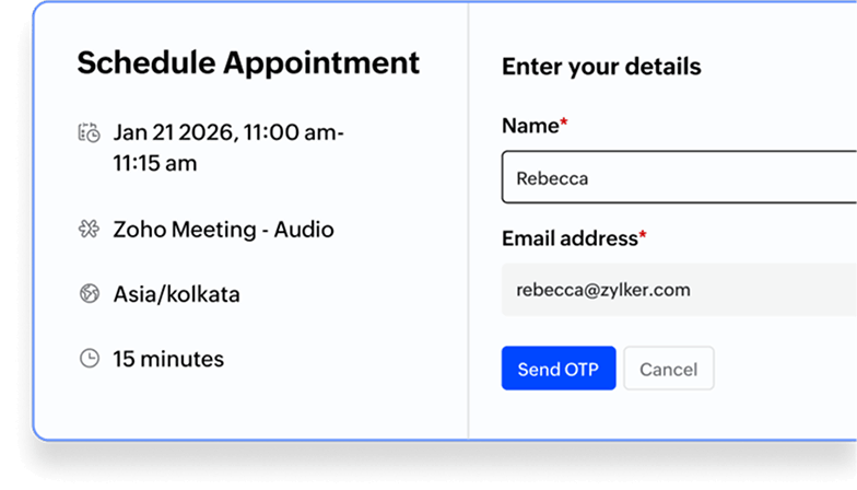 Email verification prompt required for users to confirm their identity before booking.