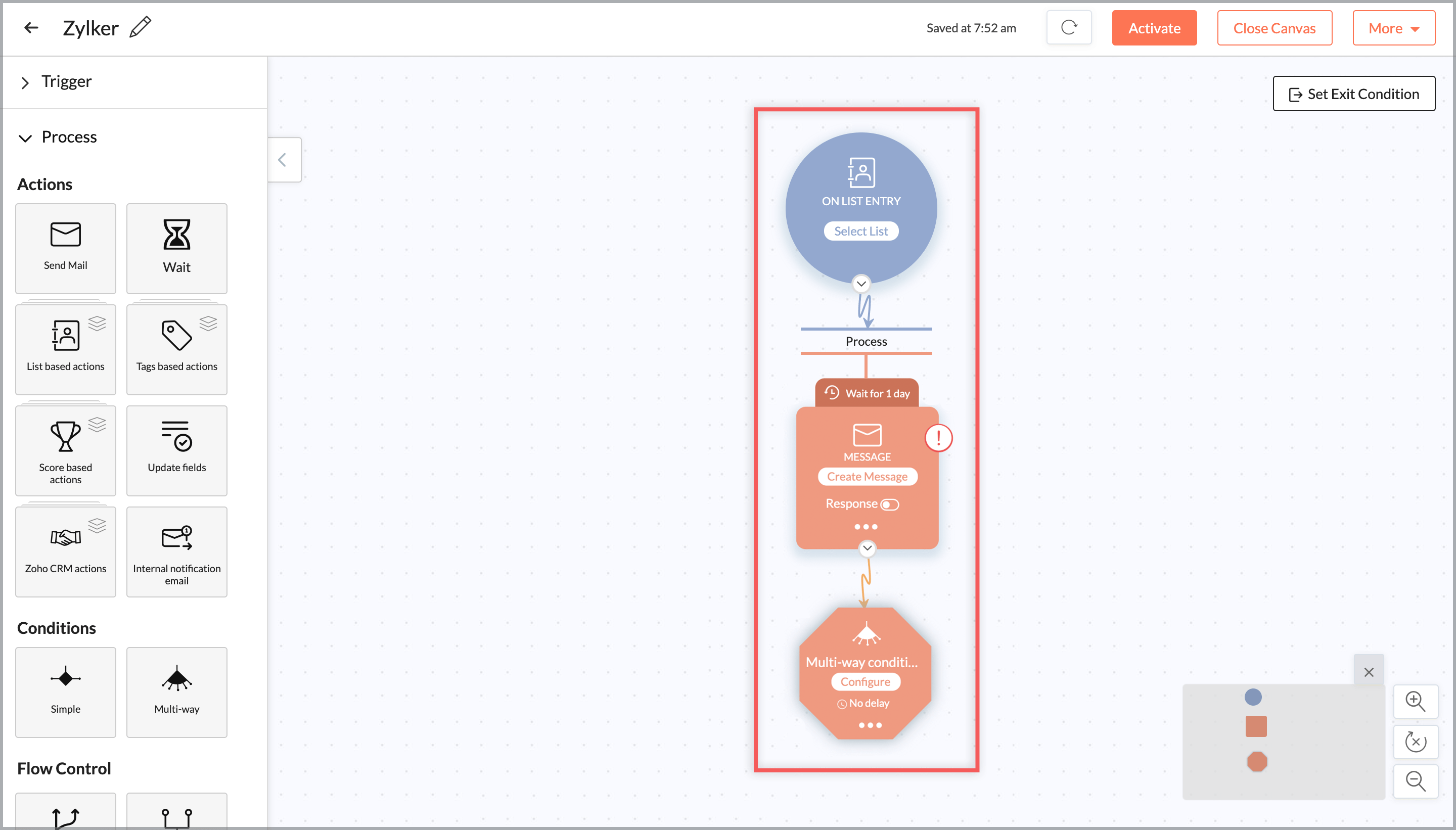 How can I achieve the three-way condition action in workflows?