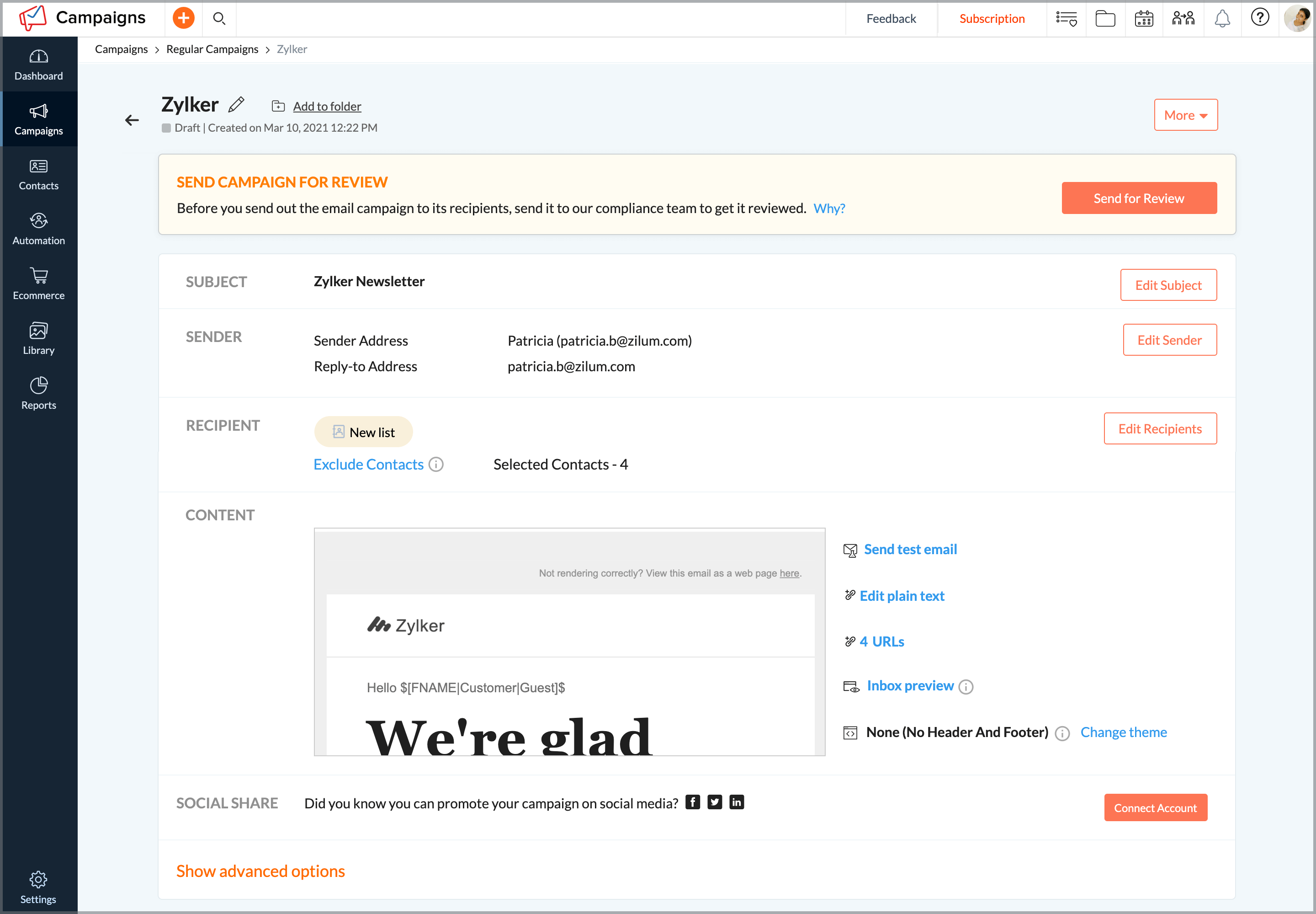 Can I send calendar based emails to my contacts?