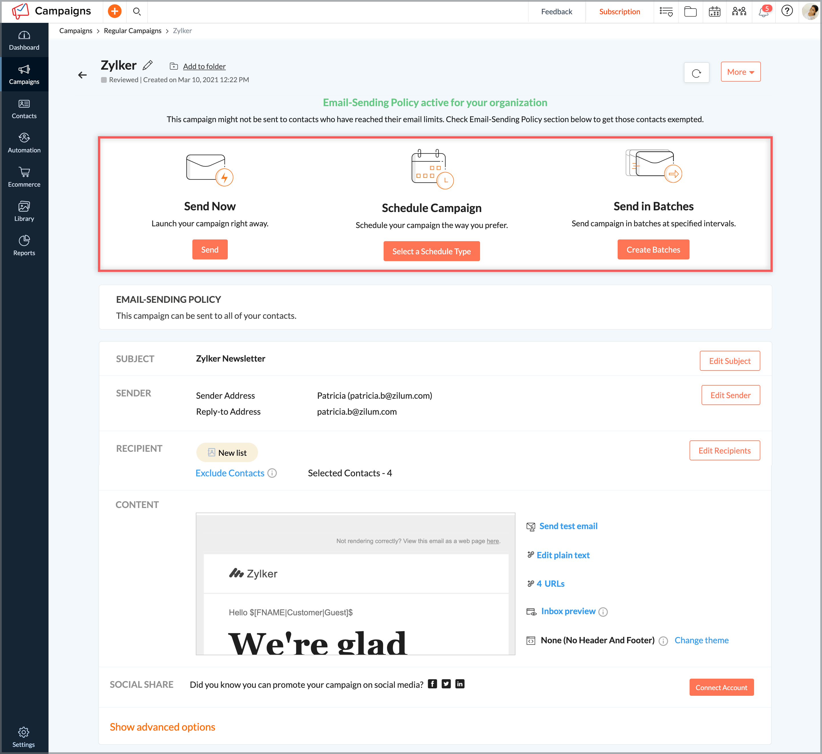 Can I send calendar based emails to my contacts?