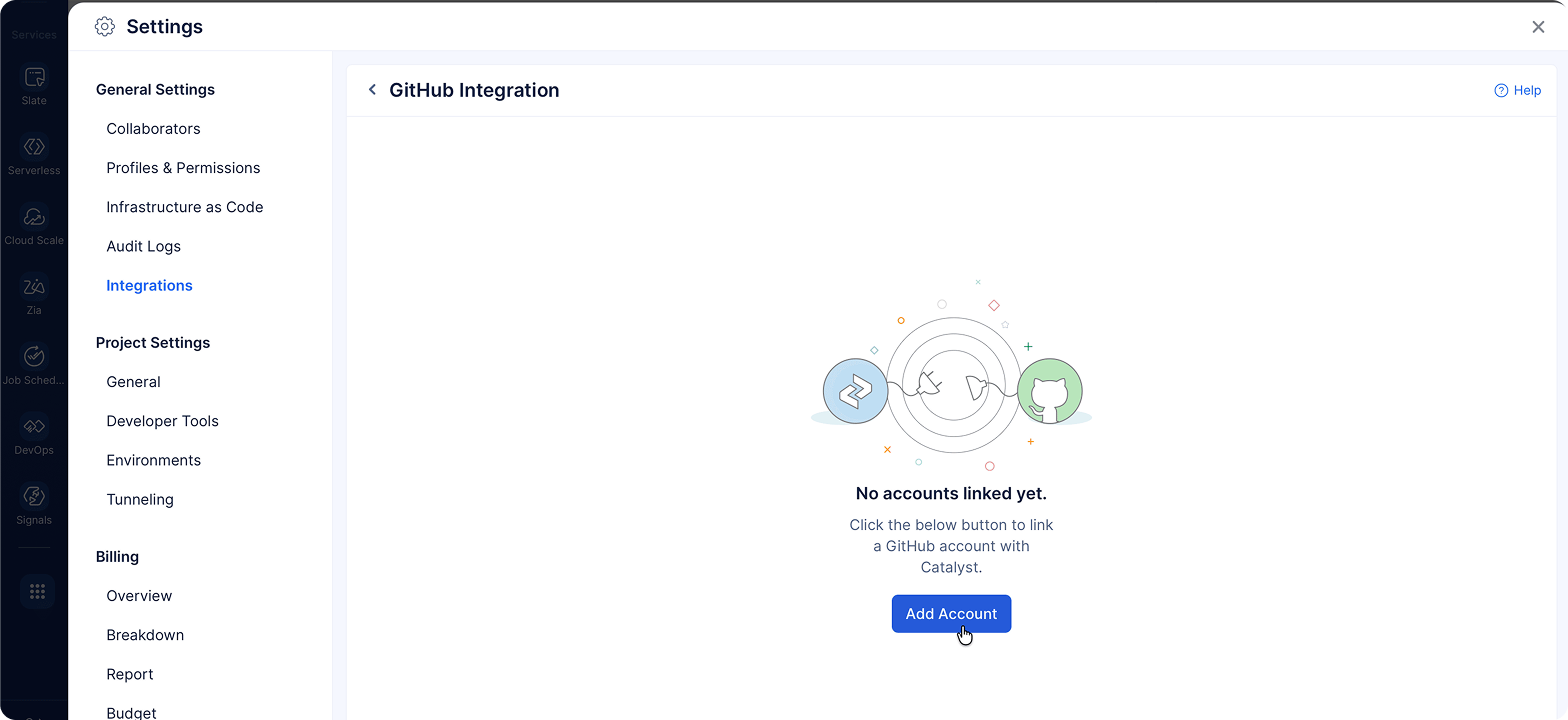Add GitHub Account button in Catalyst Slate