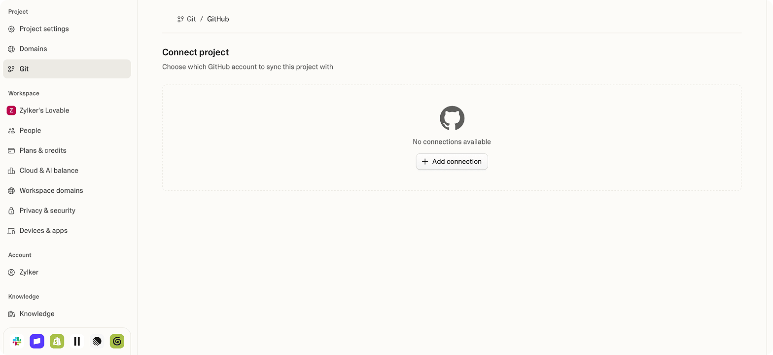 GitHub account selection screen in Lovable