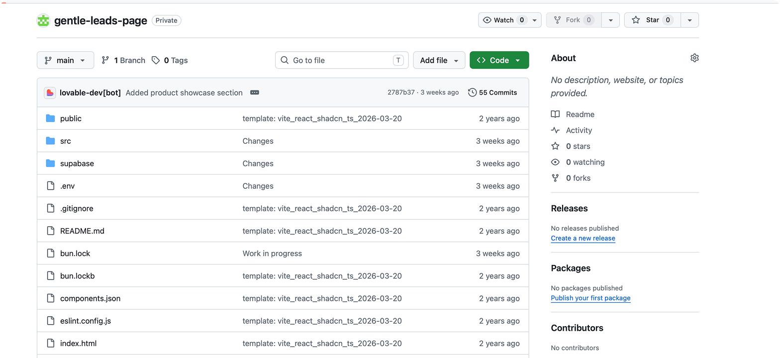Lovable app code visible in GitHub repository