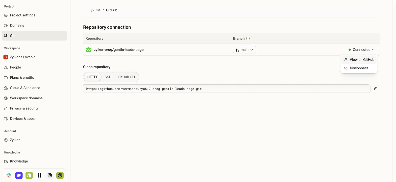 View on GitHub option in Lovable
