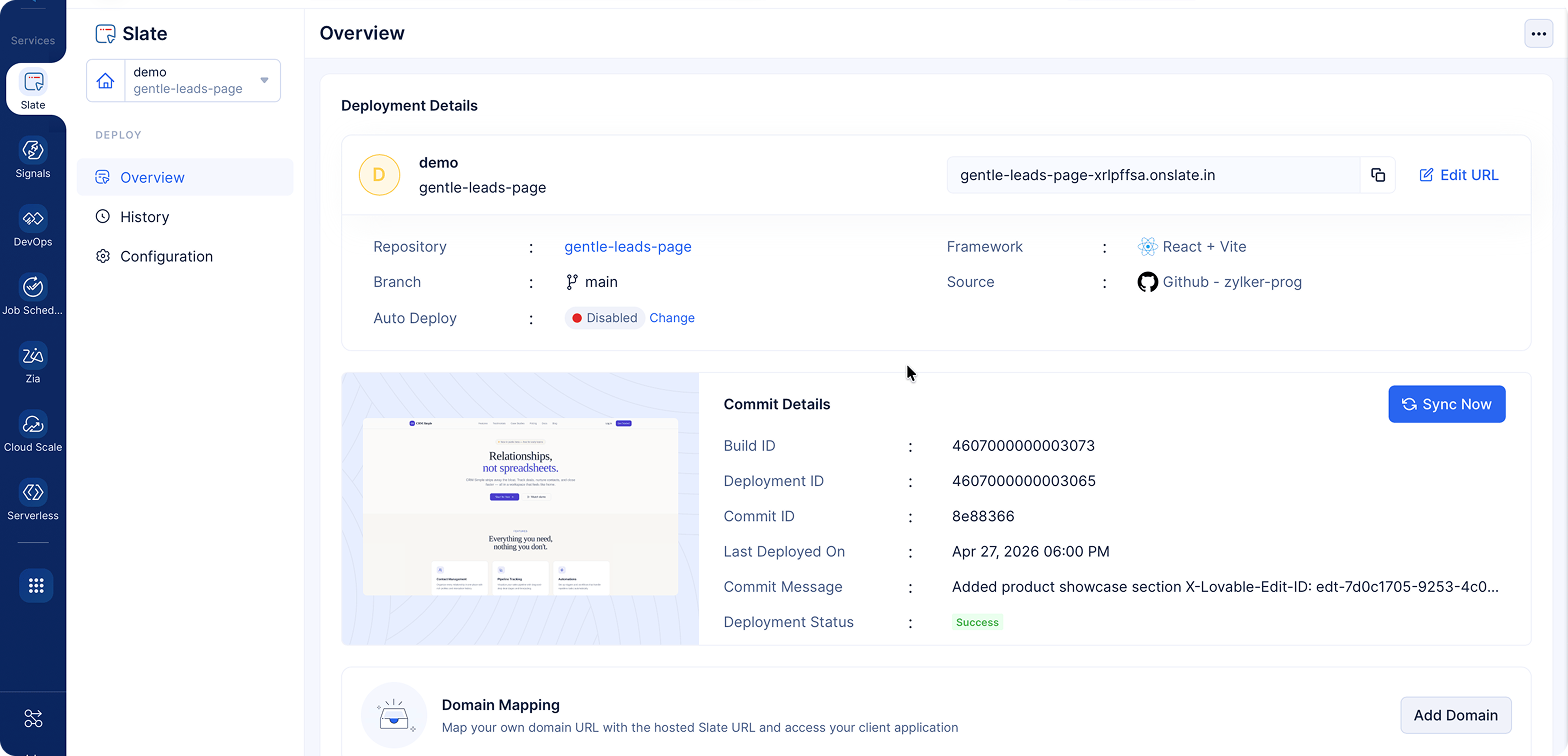 Catalyst Slate overview page showing Add Domain option