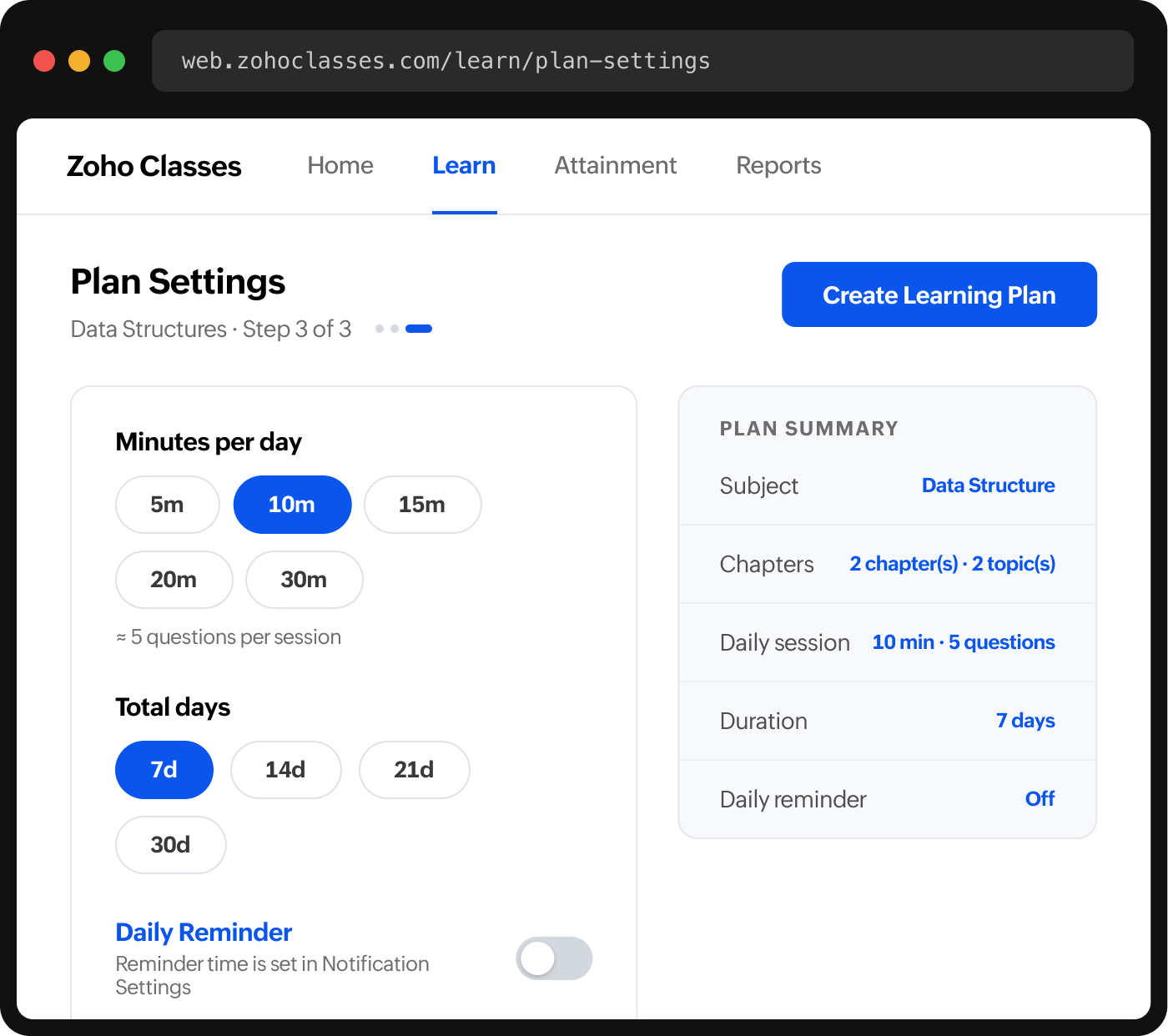 CO-PO mapping matrix interface in Zoho Classes
