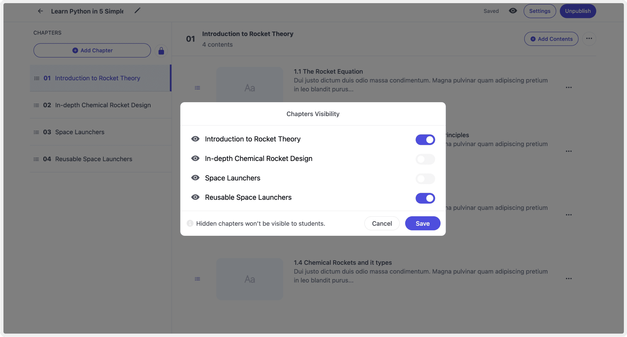 Customize access to chapters