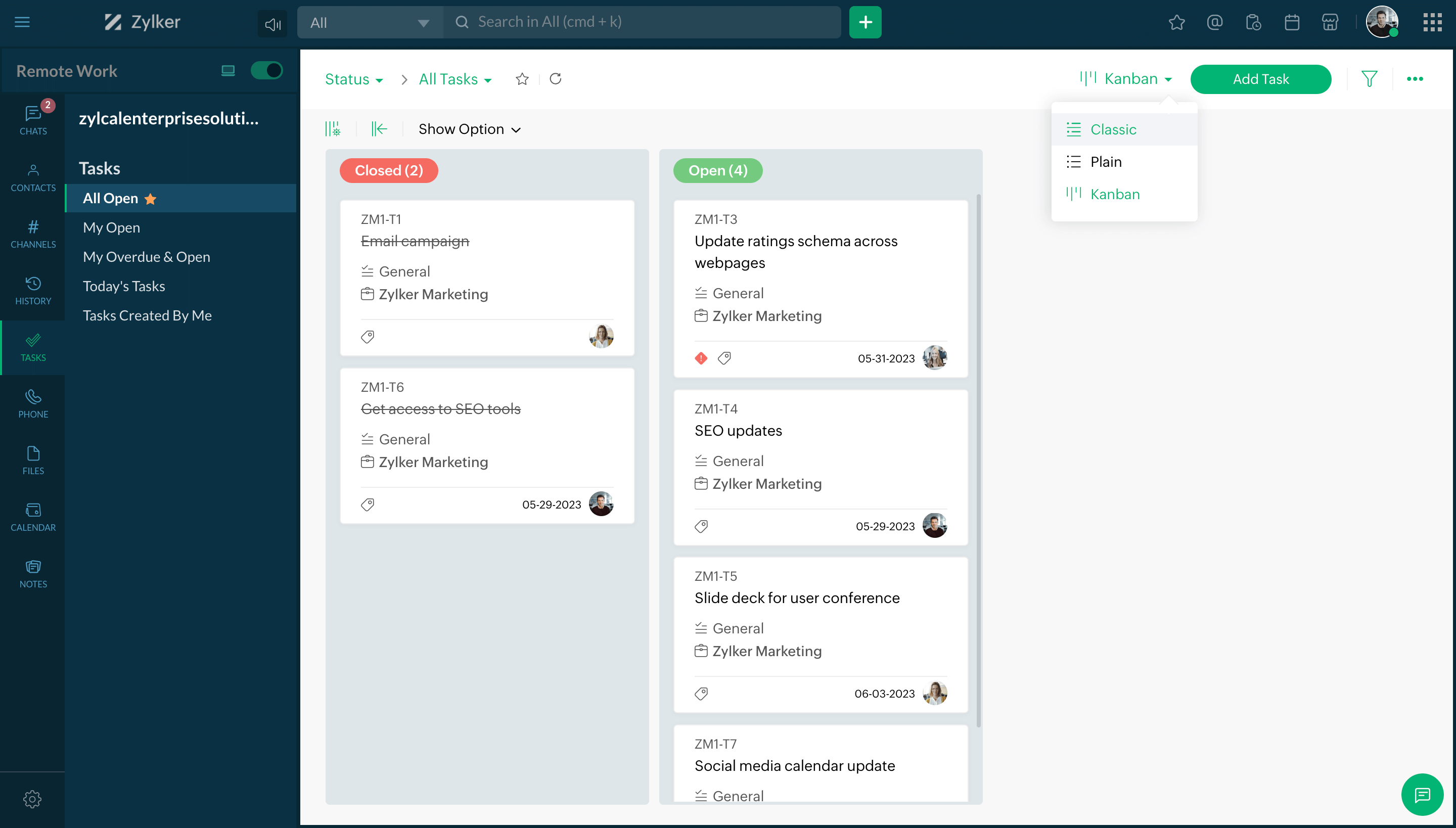 Change task view