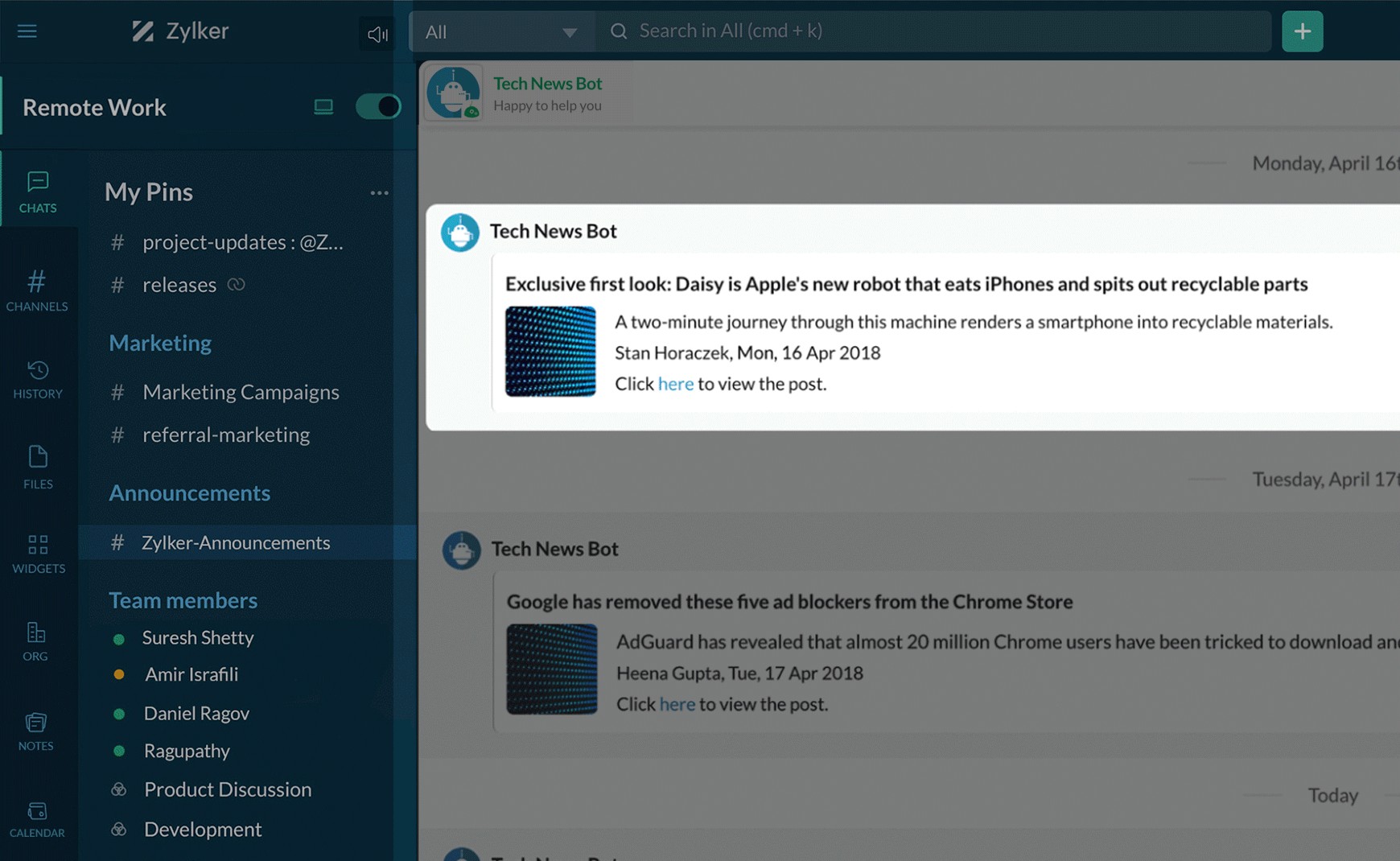 Keep track of your team workflows with the Asana integration for Cliq