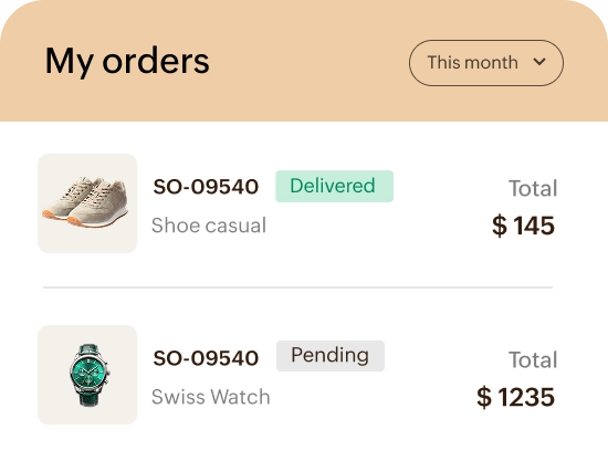 Customer profile and order management interface.