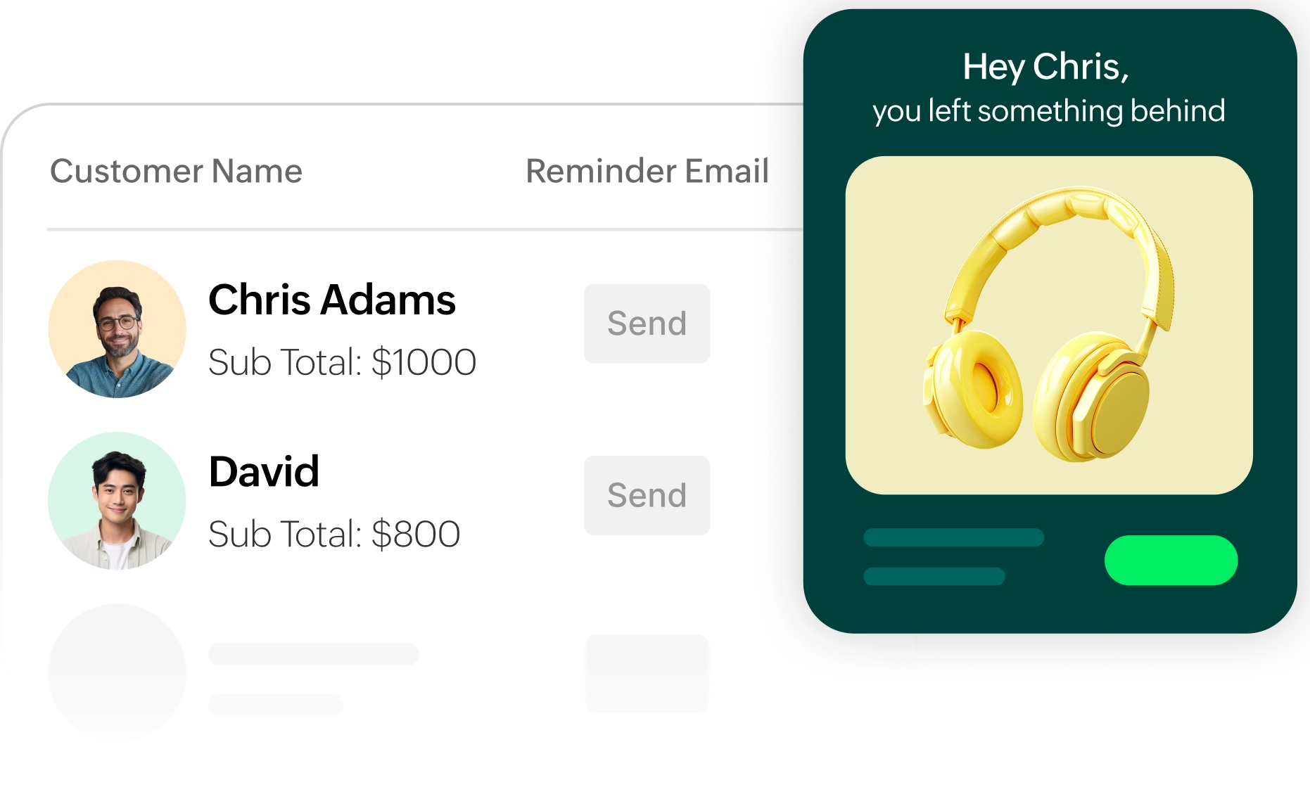 Email reminder showing yellow headphones left in Chris Adams' cart.