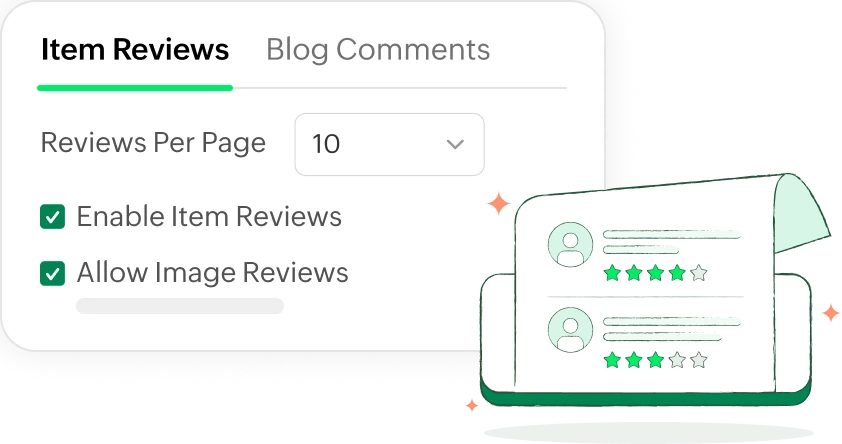 Settings panel showing review display limits and notification options