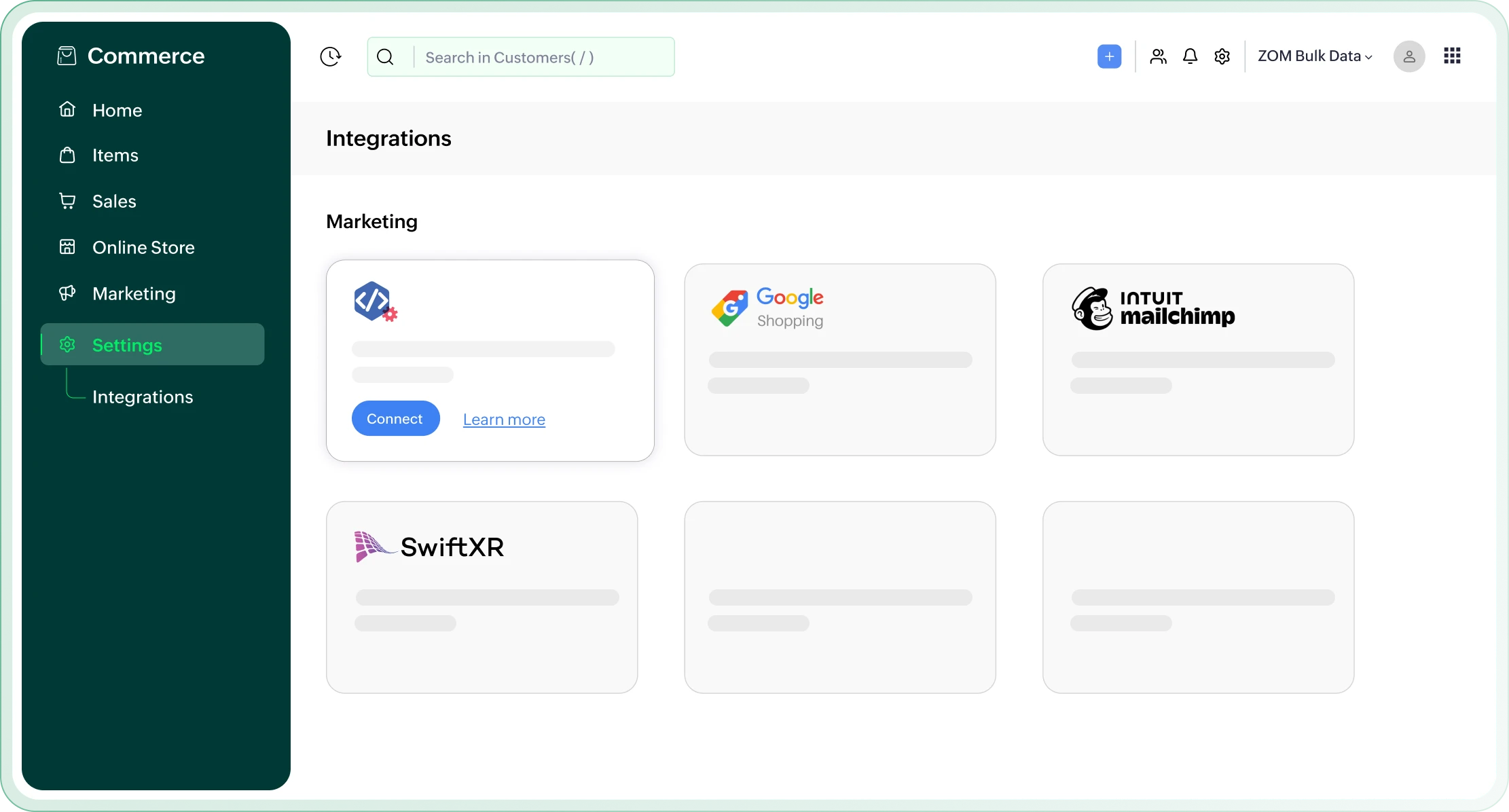 Zoho Commerce and Meta Pixel integration dashboard