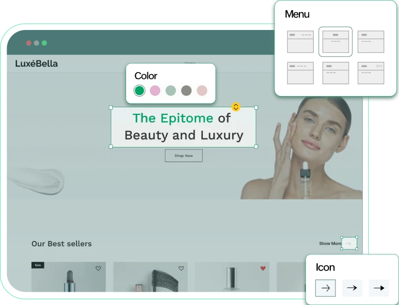 Webshop builder with drag-and-drop templates on desktop and mobile