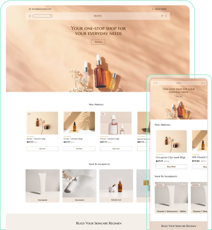 Ecommerce website preview on shopping cart platform