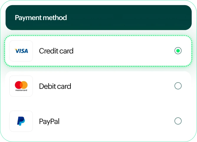 Payments setup screen