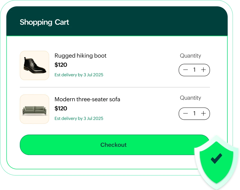 Secure checkout interface with protection indicators