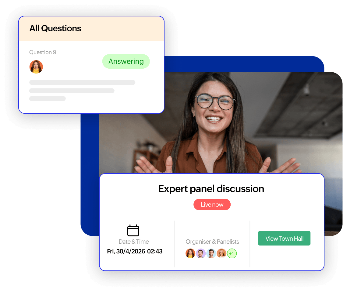 Expert panel discussion with event details card