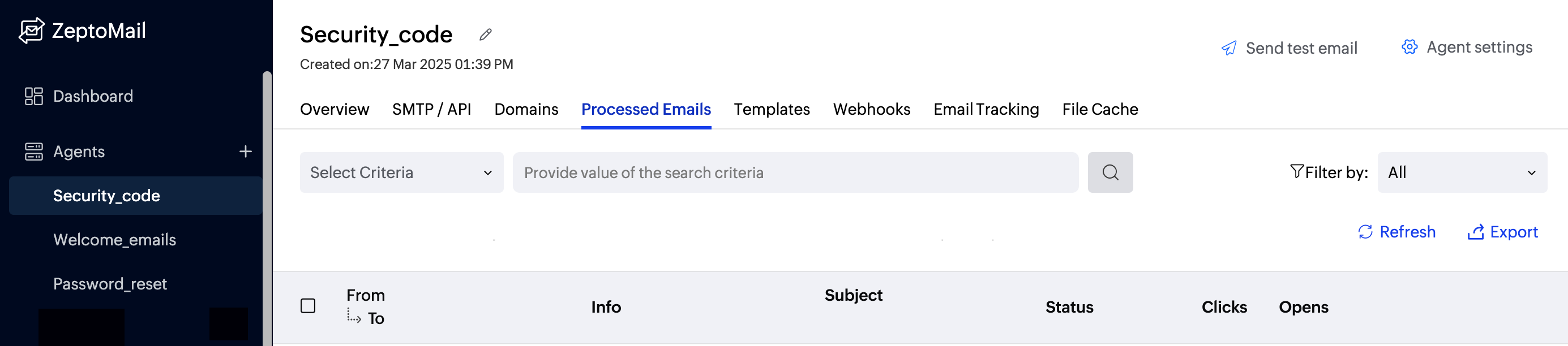 Processed emails section Processed emails section