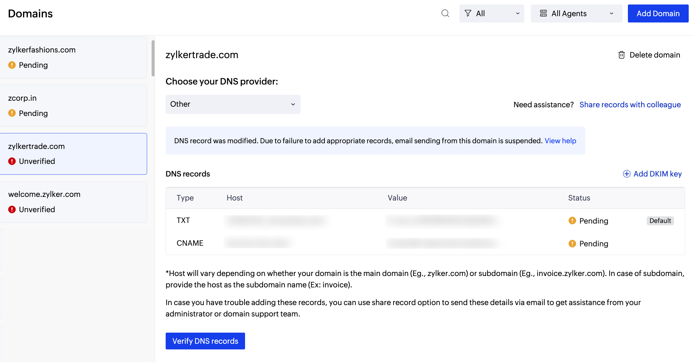 Missing DNS records Missing DNS records