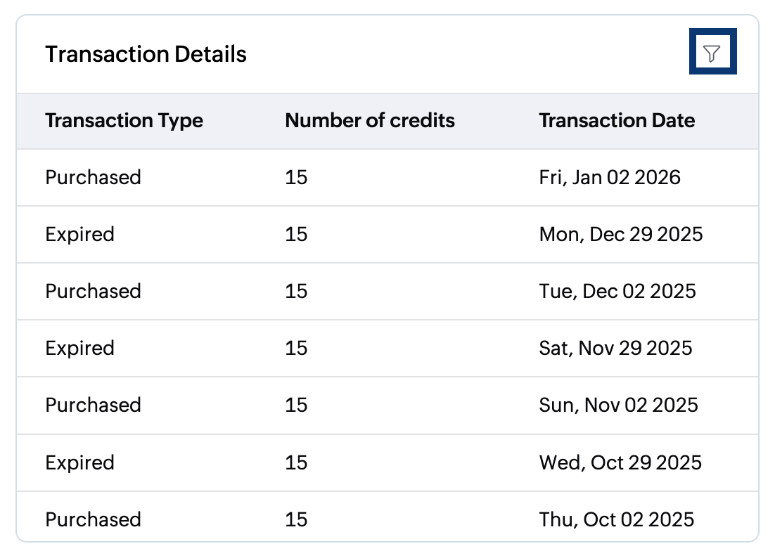 Transaction details filter Transaction details filter