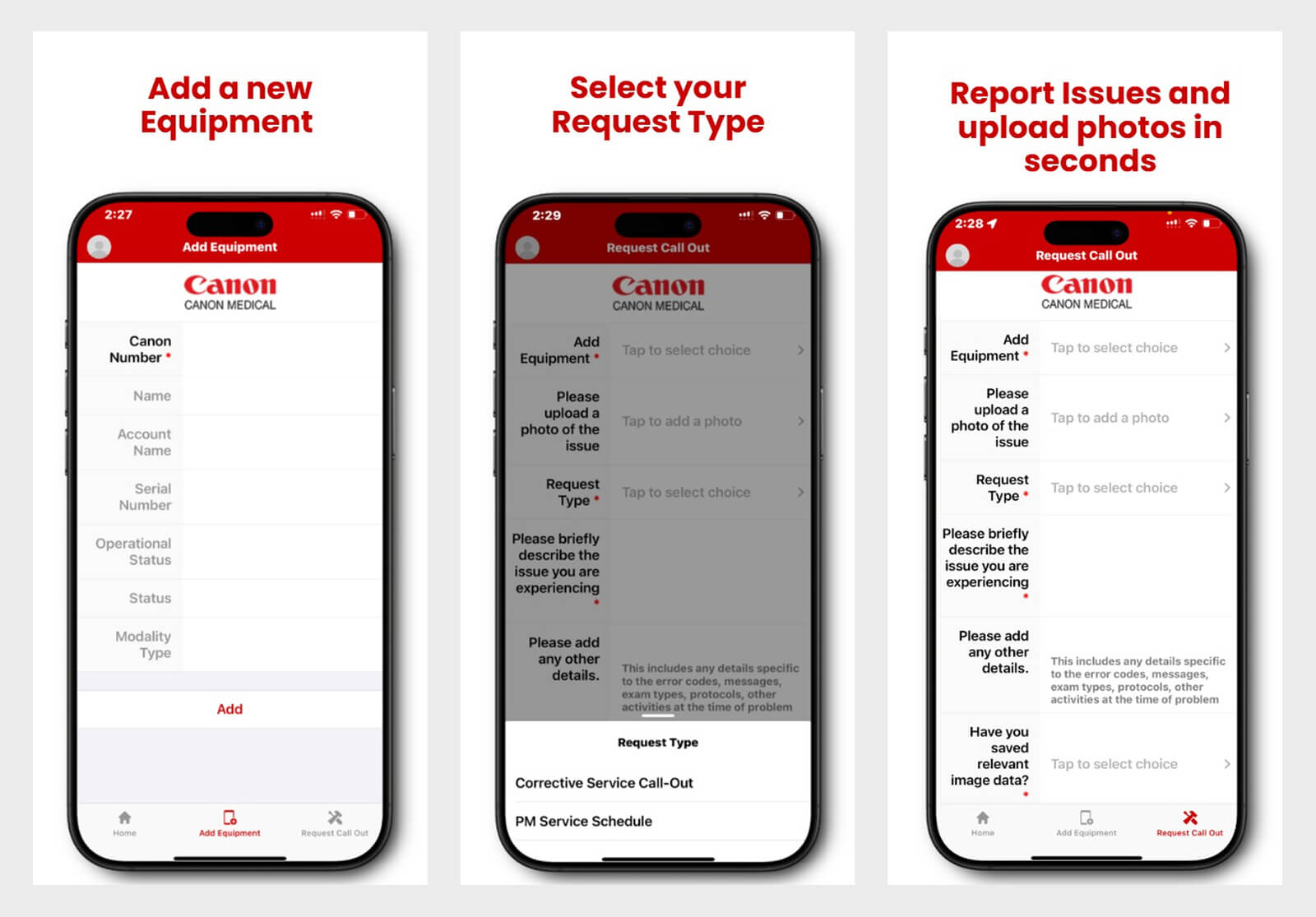 Add new equipment form screen
