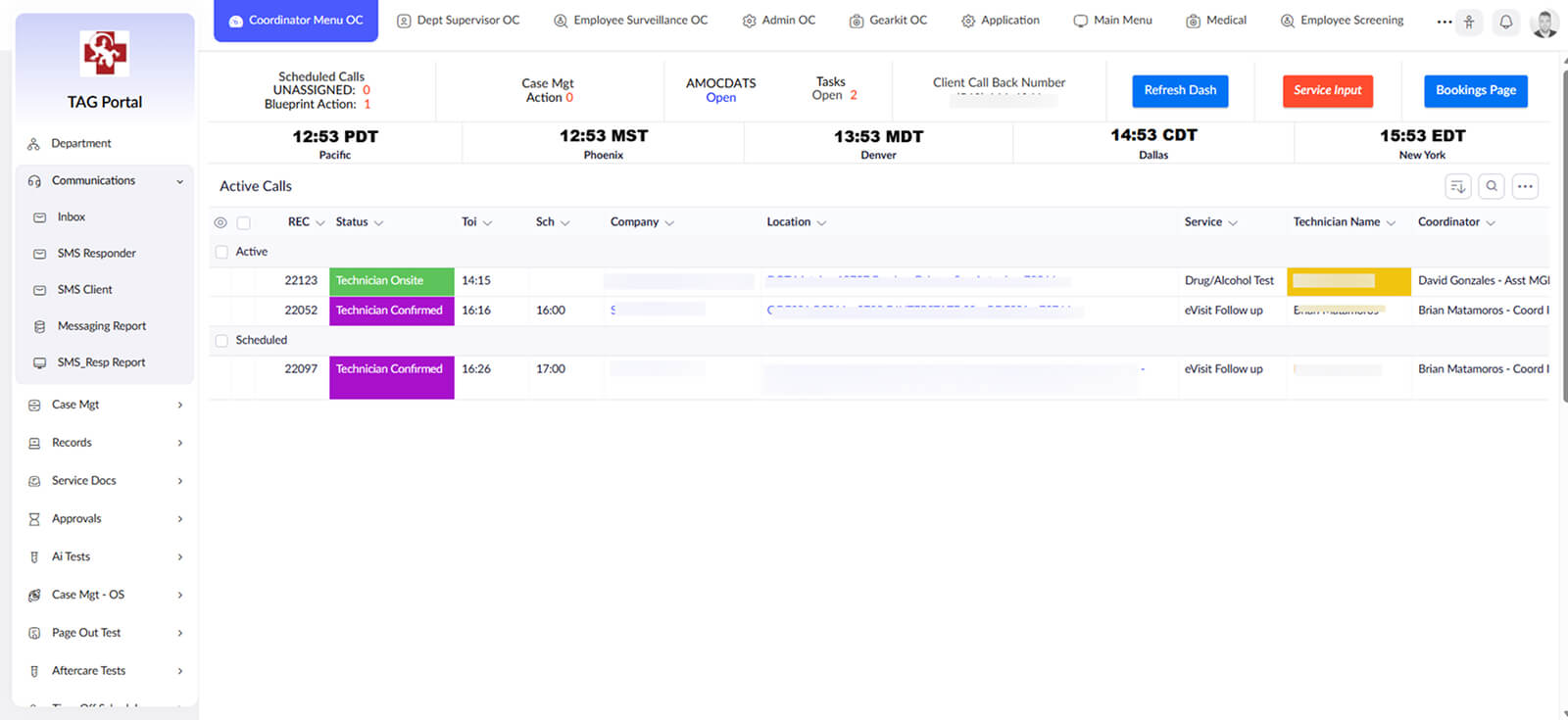 Dispatch and case management communications tab