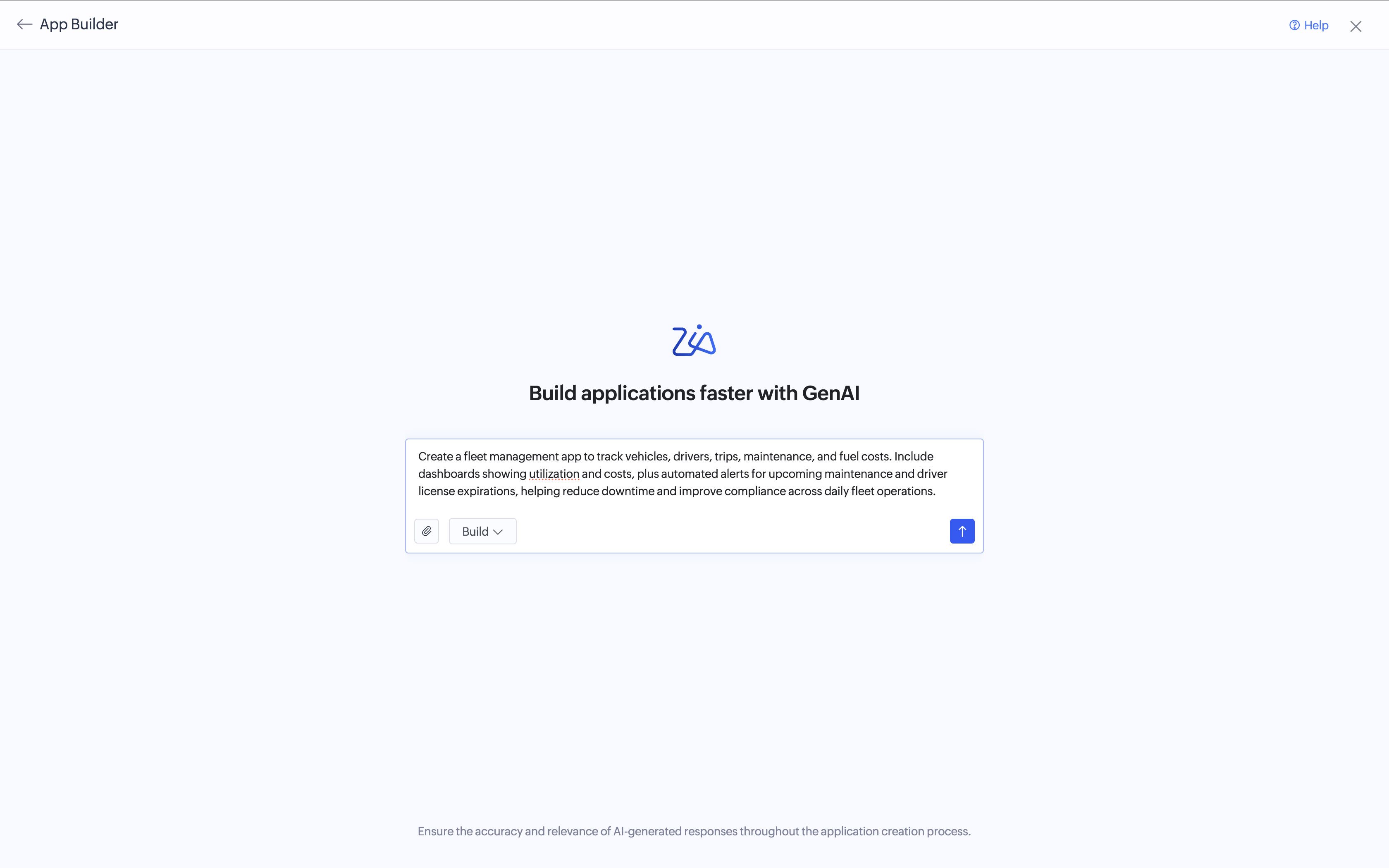 Generate your app using Zia, Zoho Creator's AI assistant