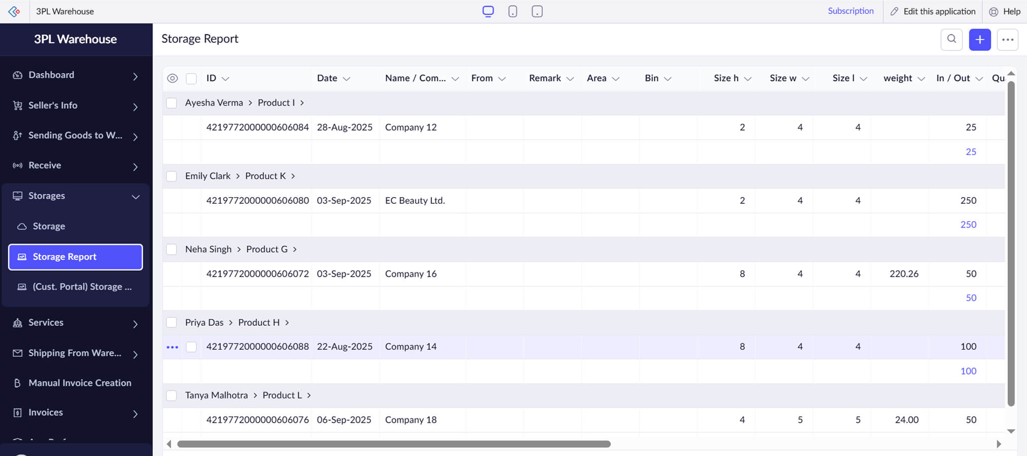 3pl warehouse storage report