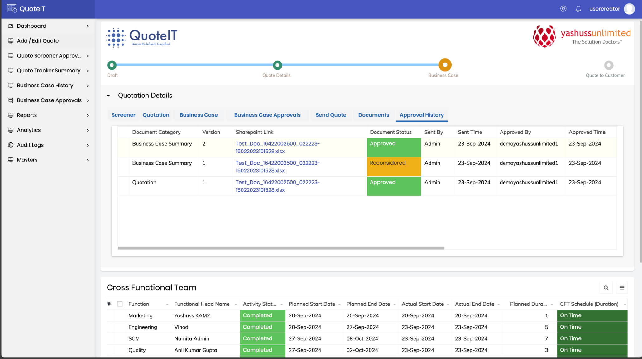 quote approve history