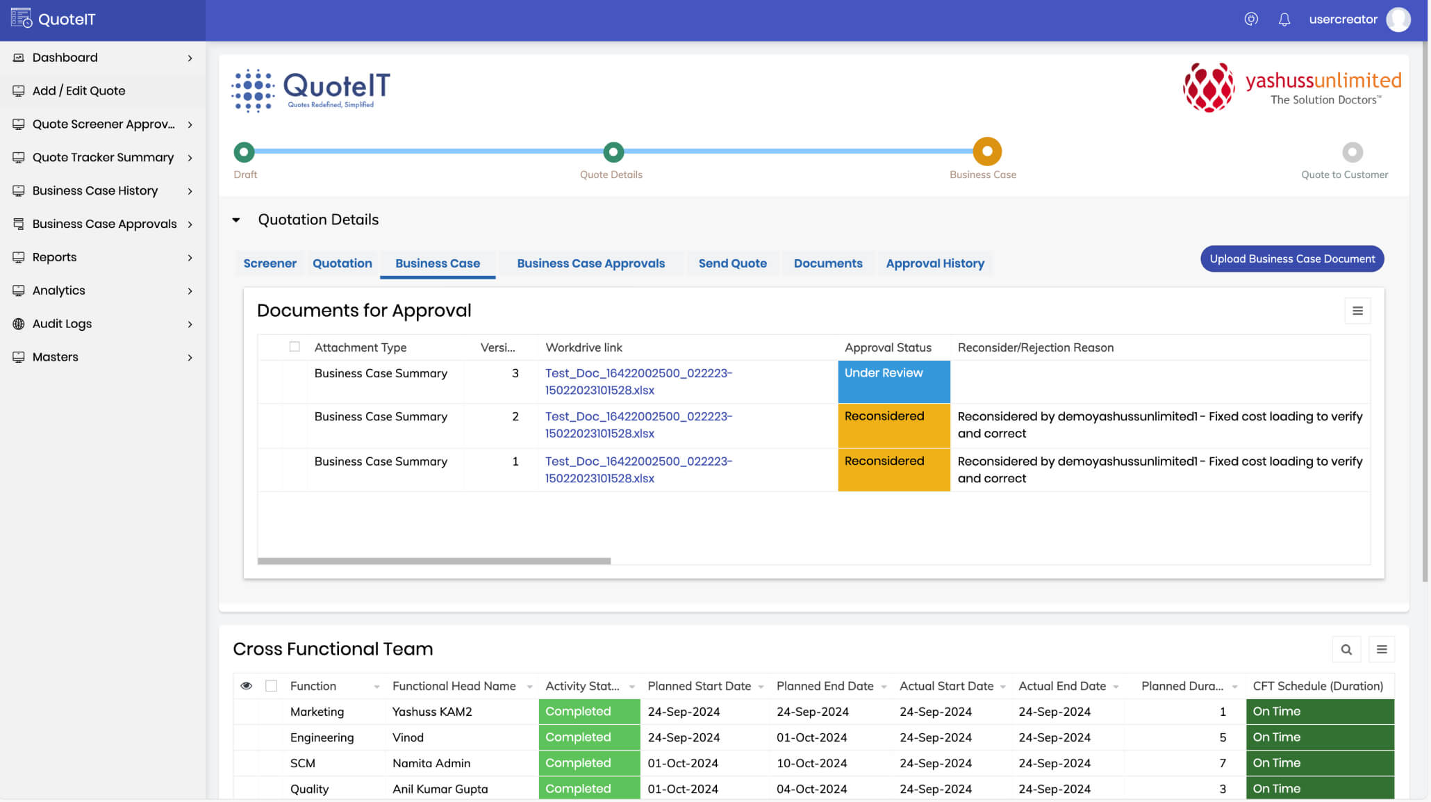 quote documents approval