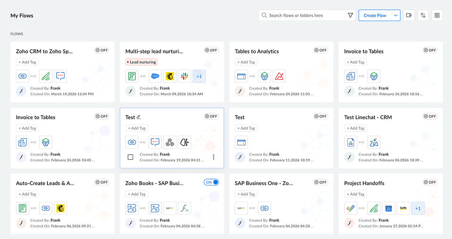 Integration dashboard showing runs and statuses
