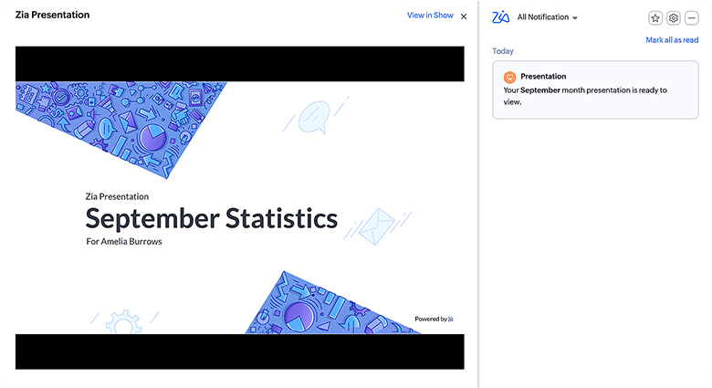 ai business intelligence in zoho crm ai generated presentations with key business metrics