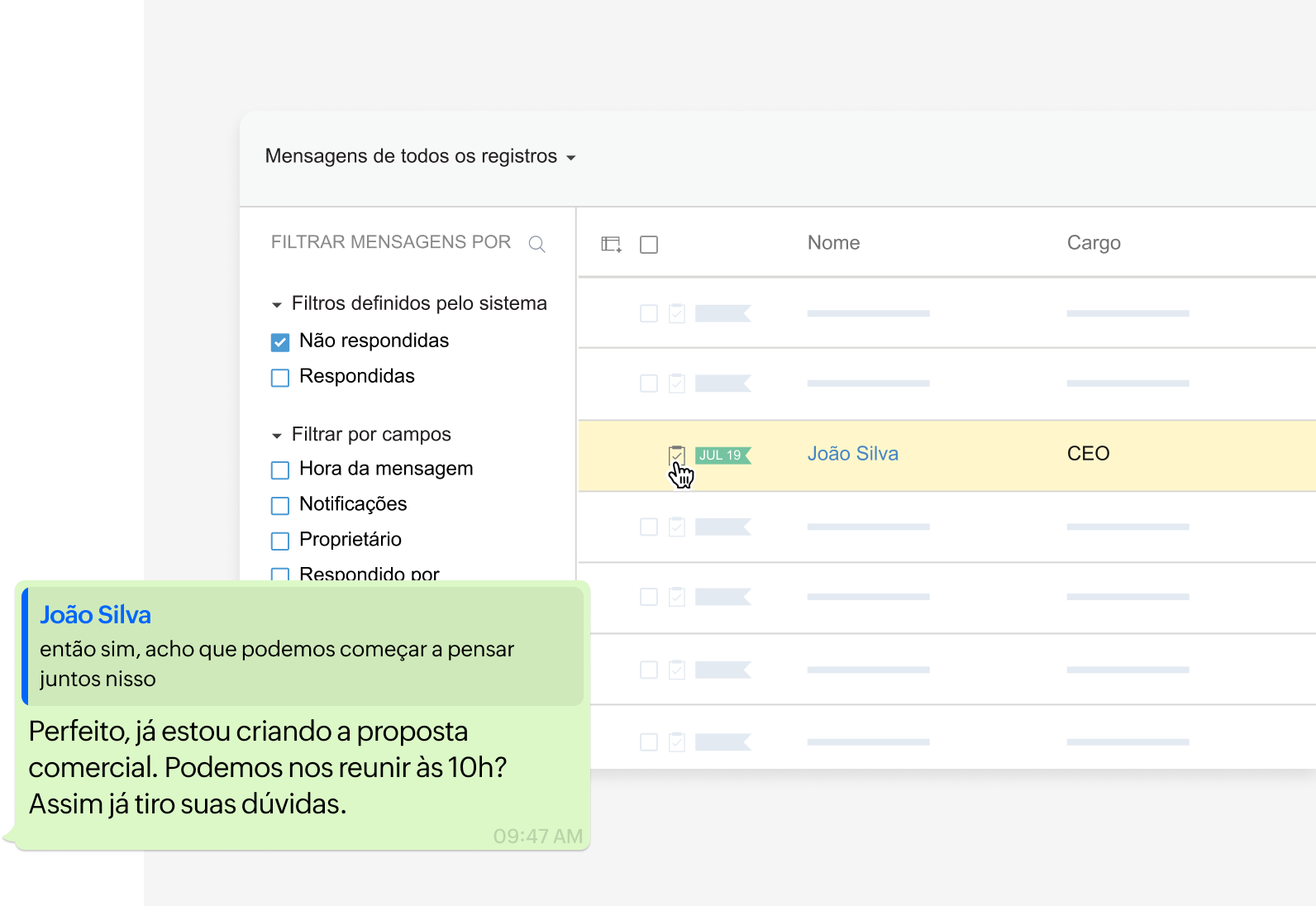 Registro de mensagens