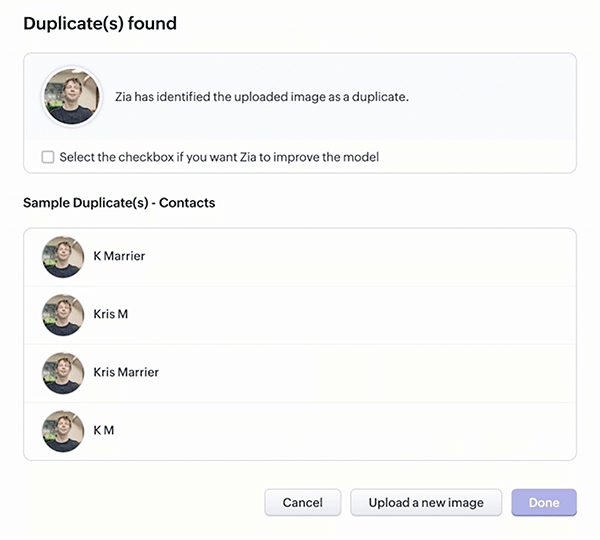 vision ai in zoho crm list of duplicate images detected