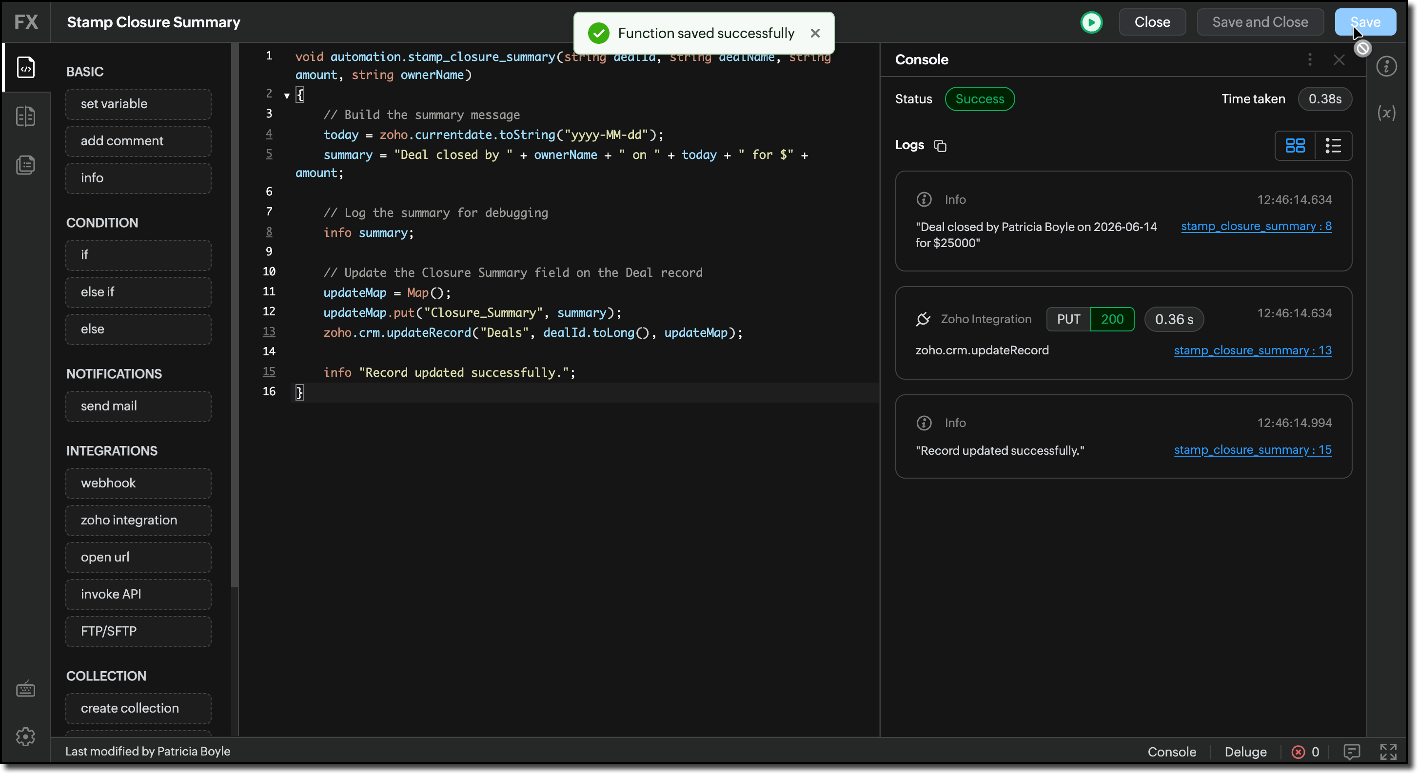 Save Automation function
